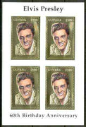 Guyana 1995 Elvis Presley 60th Birthday m/sheet in card containing four $300 values embossed in gold foil (with saw-tooth edges) from a numbered limited printing