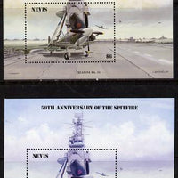 Nevis 1986 Spitfire (Seafire) on Aircraft Carrier $6 m/sheet with yellow omitted plus normal unmounted mint (SG MS 376)