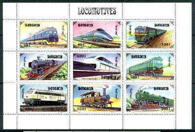 Mongolia 1997 Railway Locomotives sheetlet containing complete set of 9 values unmounted mint
