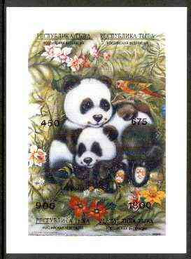 Touva 1995 Pandas composite imperf sheet containing complete perf set of 4