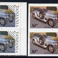 Tanzania 1986 Centenary of Motoring 30s Rolls Royce Silver Ghost in unmounted mint imperf marginal pair (SG 459) plus normal pair