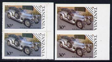 Tanzania 1986 Centenary of Motoring 30s Rolls Royce Silver Ghost in unmounted mint imperf marginal pair (SG 459) plus normal pair