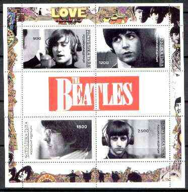 Touva 1996 The Beatles perf sheetlet containing 4 values & 2 labels unmounted mint