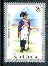 St Lucia 1984-89 Military Uniforms 50c (Gunner, Royal Artillery) wmk'd Post Office with 1984 imprint date unmounted mint, SG 804 (gutter pairs & blocks pro rata)