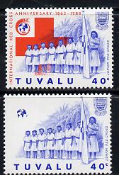 Tuvalu 1988 Red Cross 40c unmounted mint with red omitted (SG 519var) plus normal (spectacular)