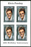 Guyana 1995 Elvis Presley 60th Birthday m/sheet in card containing four $300 values embossed in silver foil (with saw-tooth edges) from a numbered limited printing