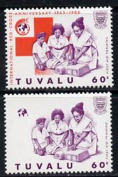 Tuvalu 1988 Red Cross 60c unmounted mint with red omitted (SG 521var) plus normal (spectacular)