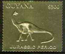 Guyana 1994 Jurassic Period #1 $300 perf and embossed in gold foil from a limited numbered edition unmounted mint