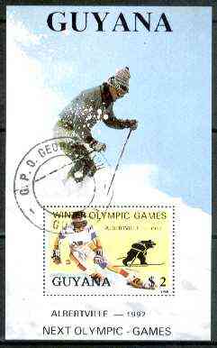 Guyana 1988 Winter Olympic Games $2 perf m/sheet (Downhill Skiing) fine cto used