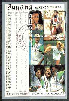 Guyana 1988 Seoul Olympic Games $3.50 perf m/sheet (Griffith-Joyner & Lewis) fine cto used Sc #2022