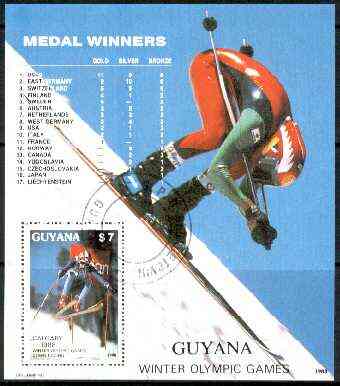 Guyana 1988 Calgary Winter Olympic Games $7 perf m/sheet (Skiing) fine cto used Sc #2022