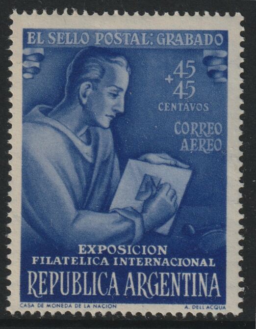 Argentine Republic 1951 Stamp Engraver 45c+45c from Philatelic Exhibition set, unmounted mint SG 821*