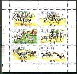 Ingushetia Republic 1999 Zebras perf sheetlet containing complete set of 6 values unmounted mint