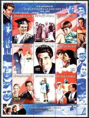 Niger Republic 1999 J F Kennedy Jnr perf sheetlet containing complete set of 9 values unmounted mint