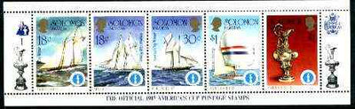 Solomon Islands 1986 America's Cup Yachting Championship, m/sheet #01 (of 10) comprising 5 values, unlisted by SG (the set of 10 m/sheets represent the complete set of 50 as listed as SG 570a) unmounted mint