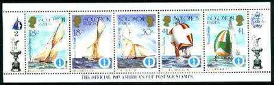 Solomon Islands 1986 America's Cup Yachting Championship, m/sheet #02 (of 10) comprising 5 values, unlisted by SG (the set of 10 m/sheets represent the complete set of 50 as listed as SG 570a) unmounted mint