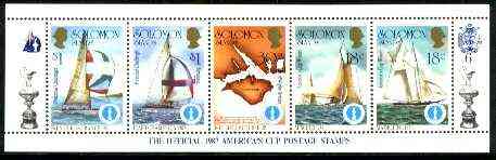 Solomon Islands 1986 America's Cup Yachting Championship, m/sheet #06 (of 10) comprising 5 values, unlisted by SG (the set of 10 m/sheets represent the complete set of 50 as listed as SG 570a) unmounted mint