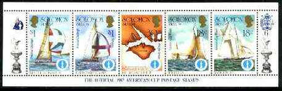 Solomon Islands 1986 America's Cup Yachting Championship, m/sheet #06 (of 10) comprising 5 values, unlisted by SG (the set of 10 m/sheets represent the complete set of 50 as listed as SG 570a) unmounted mint