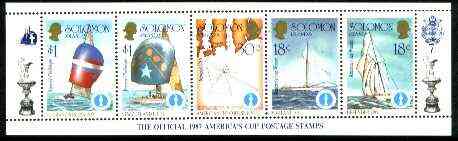 Solomon Islands 1986 America's Cup Yachting Championship, m/sheet #07 (of 10) comprising 5 values, unlisted by SG (the set of 10 m/sheets represent the complete set of 50 as listed as SG 570a) unmounted mint