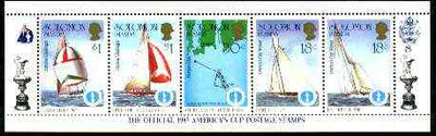 Solomon Islands 1986 America's Cup Yachting Championship, m/sheet #08 (of 10) comprising 5 values, unlisted by SG (the set of 10 m/sheets represent the complete set of 50 as listed as SG 570a) unmounted mint