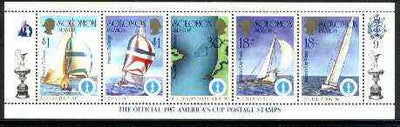 Solomon Islands 1986 America's Cup Yachting Championship, m/sheet #09 (of 10) comprising 5 values, unlisted by SG (the set of 10 m/sheets represent the complete set of 50 as listed as SG 570a) unmounted mint