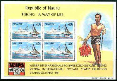 Nauru 1981 Fishing m/sheet with WIPA (Stamp Exhibition) imprint unmounted mint, SG MS 242