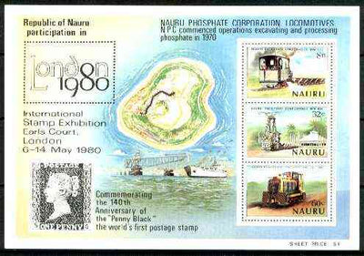 Nauru 1980 Phosphate Corporation (Railway Locos) m/sheet (with London 1980 imprint) unmounted mint, SG MS 227