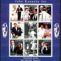 Turkmenistan 1999 John Kennedy Jnr #1 perf sheetlet containing 9 values unmounted mint