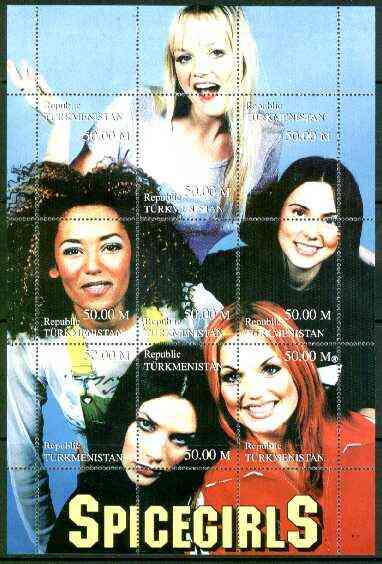 Turkmenistan 1999 Spice Girls composite perf sheetlet containing complete set of 9 values unmounted mint