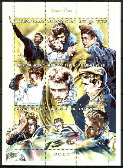 Mali 1999 James Dean perf sheetlet containing complete set of 9 values unmounted mint