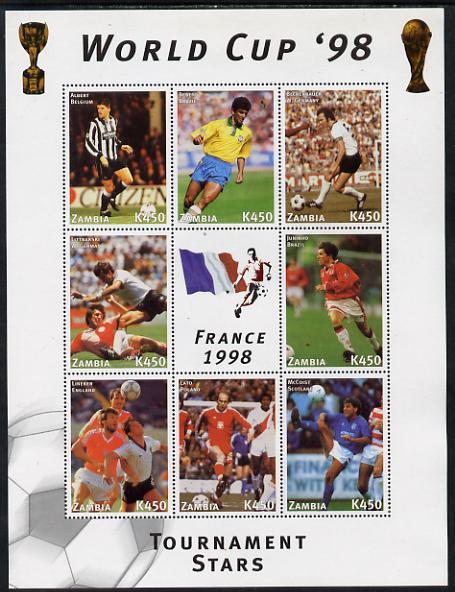 Zambia 1998 Football World Cup #1 perf sheet containing 8 values plus label unmounted mint