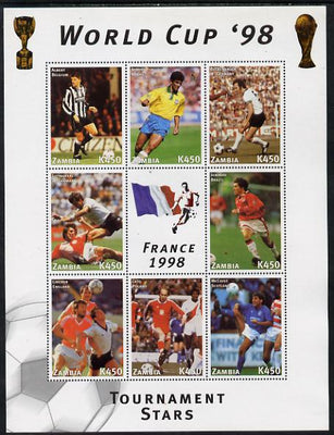 Zambia 1998 Football World Cup #1 perf sheet containing 8 values plus label unmounted mint