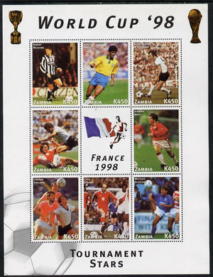 Zambia 1998 Football World Cup #1 perf sheet containing 8 values plus label unmounted mint