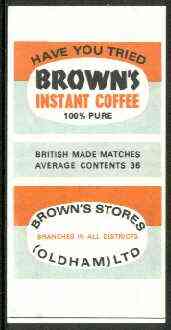 Match Box Labels - Brown's Instant Coffee 'All Round the Box' matchbox label in superb unused condition