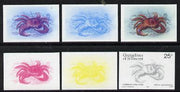 St Vincent - Grenadines 1985 Shell Fish 25c (King Crab as SG 360) set of 6 imperf progressive colour proofs comprising the four individual colours plus 2 & 3-colour composites unmounted mintNote: Due to a very fortunate purchase,……Details Below