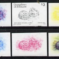 St Vincent - Grenadines 1985 Shell Fish $3 (West Indian Top Shell as SG 363) set of 6 imperf progressive colour proofs comprising the four individual colours plus 2 & 3-colour composites unmounted mintNote: Due to a very fortunat……Details Below