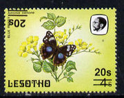 Lesotho 1986-88 Blue Pansy provisional 20s on 4s with double surcharge, one inverted unmounted mint, (SG 732a)
