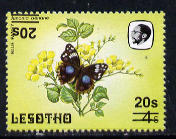Lesotho 1986-88 Blue Pansy provisional 20s on 4s with double surcharge, one inverted unmounted mint, (SG 732a)