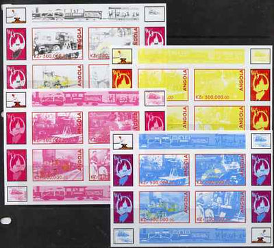Angola 1999 Walt Disney's Railroad History #2 sheetlet containing 4 values - the set of 4 imperf progressive proofs comprising various 2 and 3-colour composites
