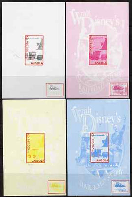 Angola 1999 Walt Disney's Railroad Story #3 s/sheet - the set of 4 imperf progressive proofs comprising various 2 and 3-colour composites, unmounted mint