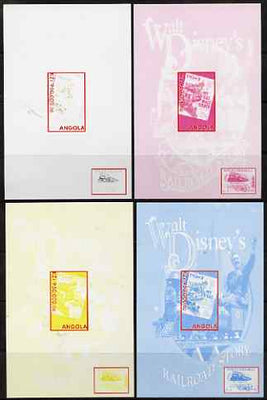 Angola 1999 Walt Disney's Railroad Story #4 s/sheet - the set of 4 imperf progressive proofs comprising various 2 and 3-colour composites, unmounted mint