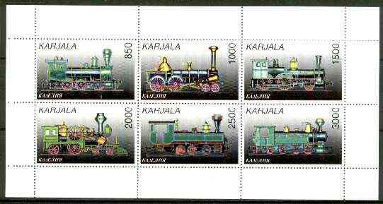Karjala Republic 1997 Railway Locos perf sheetlet containing complete set of 6 values unmounted mint