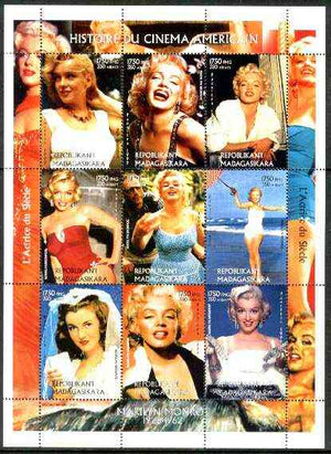 Madagascar 1999 Marilyn Monroe perf sheetlet containing complete set of 9 values unmounted mint