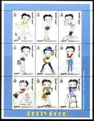 Mongolia 1999 Betty Boop perf sheetlet containing complete set of 9 values unmounted mint