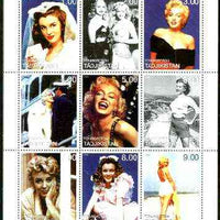 Tadjikistan 1999 Marilyn Monroe perf sheetlet containing complete set of 9 values unmounted mint