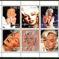 Congo 1999 Marilyn Monroe perf sheetlet containing complete set of 6 values unmounted mint