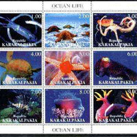Karakalpakia Republic 1999 Ocean Life perf sheetlet containing complete set of 9 values unmounted mint