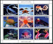 Karakalpakia Republic 1999 Ocean Life perf sheetlet containing complete set of 9 values unmounted mint