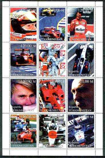 Turkmenistan 1999 Formula 1 Cars & Drivers perf sheetlet containing set of 12 values unmounted mint