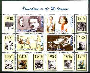 Angola 1999 Countdown to the Millennium #01 (1900-1909) perf sheetlet containing 4 values (Einstein, Rolls Royce, Geronimo, Baseball) unmounted mint